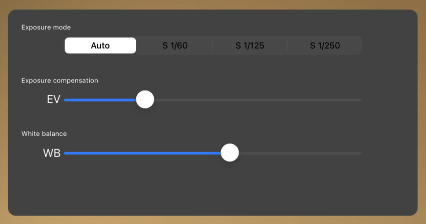 the Gifyyy app's camera settings widget