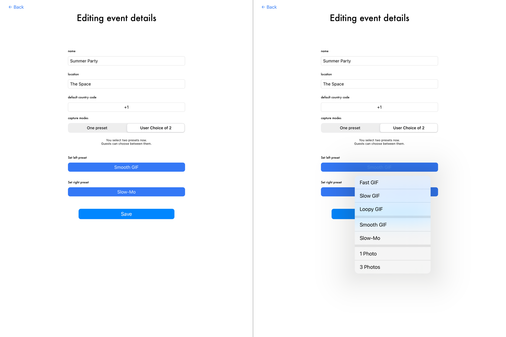 Screenshot of updated capture settings page